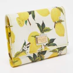 Pre Owned Dolce & Gabbana Yellow/White Lemon Print Leather Trifold Wallet