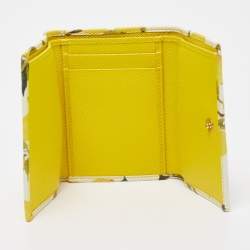 Pre Owned Dolce & Gabbana Yellow/White Lemon Print Leather Trifold Wallet