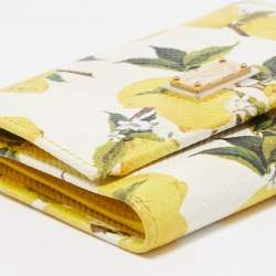 Pre Owned Dolce & Gabbana Yellow/White Lemon Print Leather Trifold Wallet