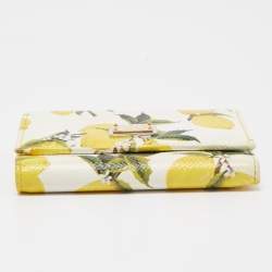 Pre Owned Dolce & Gabbana Yellow/White Lemon Print Leather Trifold Wallet