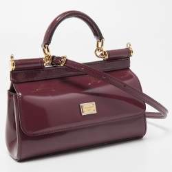 Dolce & Gabbana Burgundy Patent Leather Mini Miss Sicily Top Handle Bag