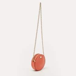 Pre Owned Dolce & Gabbana Orange Leather Glam Round Crossbody Bag
