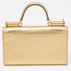 Pre Owned Dolce & Gabbana Gold Leather Miss Sicily Von Wallet on Chain
