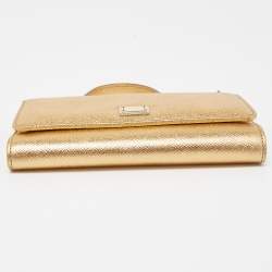 Pre Owned Dolce & Gabbana Gold Leather Miss Sicily Von Wallet on Chain