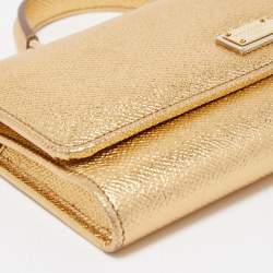 Pre Owned Dolce & Gabbana Gold Leather Miss Sicily Von Wallet on Chain