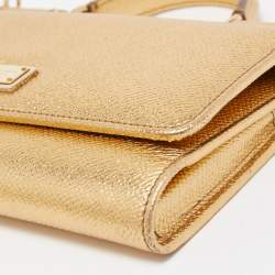 Pre Owned Dolce & Gabbana Gold Leather Miss Sicily Von Wallet on Chain