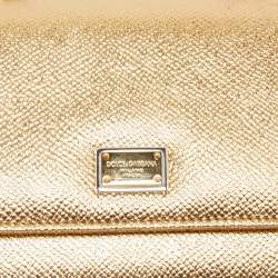Pre Owned Dolce & Gabbana Gold Leather Miss Sicily Von Wallet on Chain