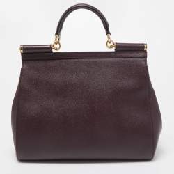 Pre Owned Dolce & Gabbana Burgundy Leather Large Miss Sicily Top Handle Bag