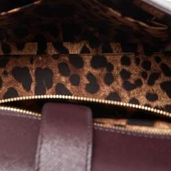 Pre Owned Dolce & Gabbana Burgundy Leather Large Miss Sicily Top Handle Bag