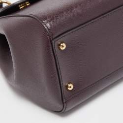 Pre Owned Dolce & Gabbana Burgundy Leather Large Miss Sicily Top Handle Bag