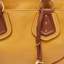 Pre Owned Dolce & Gabbana Mustard/Brown Leather Charm Studded Satchel