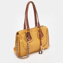Pre Owned Dolce & Gabbana Mustard/Brown Leather Charm Studded Satchel
