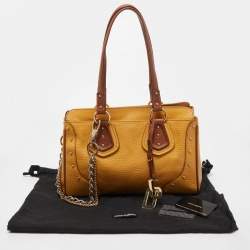 Pre Owned Dolce & Gabbana Mustard/Brown Leather Charm Studded Satchel