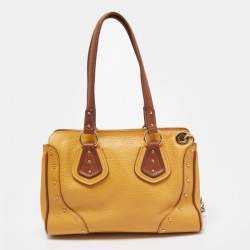 Pre Owned Dolce & Gabbana Mustard/Brown Leather Charm Studded Satchel