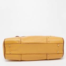 Pre Owned Dolce & Gabbana Mustard/Brown Leather Charm Studded Satchel
