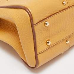 Pre Owned Dolce & Gabbana Mustard/Brown Leather Charm Studded Satchel