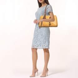 Pre Owned Dolce & Gabbana Mustard/Brown Leather Charm Studded Satchel