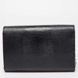 مملوكة مسبقًا Dolce & Gabbana Black Lizard Embossed Leather DG Millennials Crystals Wallet on Chain