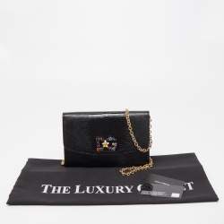 مملوكة مسبقًا Dolce & Gabbana Black Lizard Embossed Leather DG Millennials Crystals Wallet on Chain