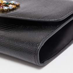 مملوكة مسبقًا Dolce & Gabbana Black Lizard Embossed Leather DG Millennials Crystals Wallet on Chain