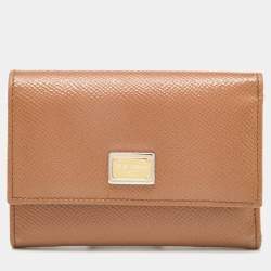 Pre Owned Dolce & Gabbana Beige Leather Trifold Wallet
