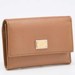 Pre Owned Dolce & Gabbana Beige Leather Trifold Wallet