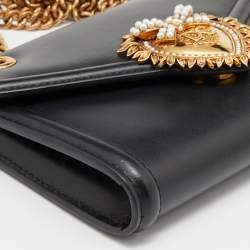Pre Owned Dolce & Gabbana Black Leather Devotion Wallet on Chain