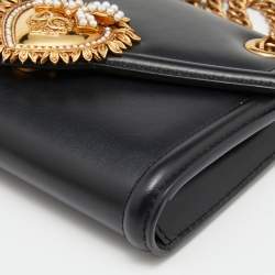 Pre Owned Dolce & Gabbana Black Leather Devotion Wallet on Chain