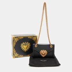 Pre Owned Dolce & Gabbana Black Leather Devotion Wallet on Chain