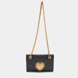 Pre Owned Dolce & Gabbana Black Leather Devotion Wallet on Chain