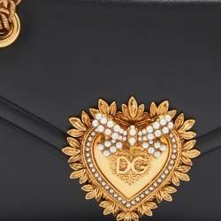 Pre Owned Dolce & Gabbana Black Leather Devotion Wallet on Chain