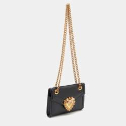 Pre Owned Dolce & Gabbana Black Leather Devotion Wallet on Chain