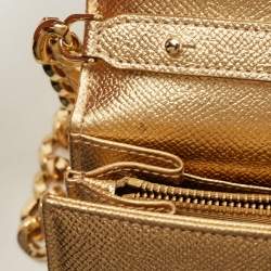 Pre Owned Dolce & Gabbana Gold Leather The Lovers Evening Chain Clutch