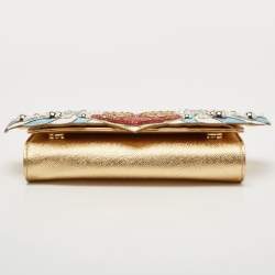 Pre Owned Dolce & Gabbana Gold Leather The Lovers Evening Chain Clutch