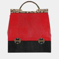 Pre Owned Dolce & Gabbana Beige/Red/Black Python & Lizard Leather Miss Sicly Bag