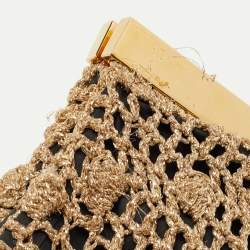 Pre Owned Dolce & Gabbana Woven Gold Fabric Crystal Embellished Clutch