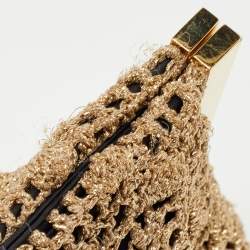 Pre Owned Dolce & Gabbana Woven Gold Fabric Crystal Embellished Clutch