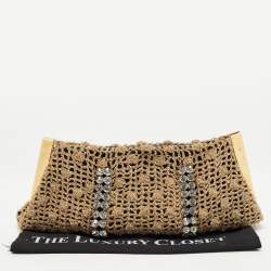 Pre Owned Dolce & Gabbana Woven Gold Fabric Crystal Embellished Clutch