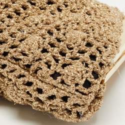 Pre Owned Dolce & Gabbana Woven Gold Fabric Crystal Embellished Clutch