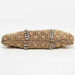 Pre Owned Dolce & Gabbana Woven Gold Fabric Crystal Embellished Clutch