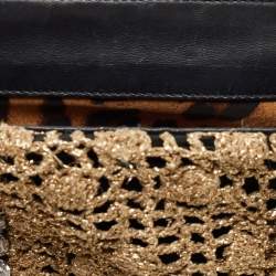 Pre Owned Dolce & Gabbana Woven Gold Fabric Crystal Embellished Clutch