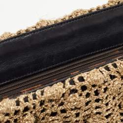 Pre Owned Dolce & Gabbana Woven Gold Fabric Crystal Embellished Clutch