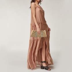 Pre Owned Dolce & Gabbana Woven Gold Fabric Crystal Embellished Clutch