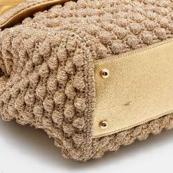 Pre Owned Dolce & Gabbana Gold Crochet Lurex Fabric and Leather Large Miss Sicily Top Handle Bag
