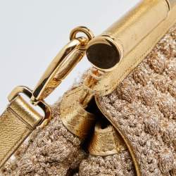 Pre Owned Dolce & Gabbana Gold Crochet Lurex Fabric and Leather Large Miss Sicily Top Handle Bag