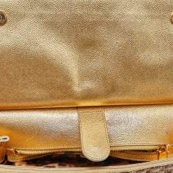 Pre Owned Dolce & Gabbana Gold Crochet Lurex Fabric and Leather Large Miss Sicily Top Handle Bag