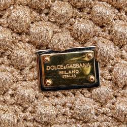 Pre Owned Dolce & Gabbana Gold Crochet Lurex Fabric and Leather Large Miss Sicily Top Handle Bag