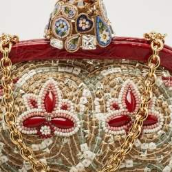 Dolce & Gabbana Multicolour Croc and Beads Mosaic Frame Chain Clutch