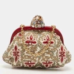 Dolce & Gabbana Multicolour Croc and Beads Mosaic Frame Chain Clutch