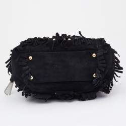 Pre Owned Dolce & Gabbana Black Suede and Leather Fringed Satchel
